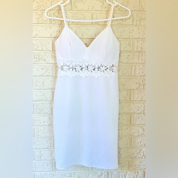 Iris White Dress with Sheer Crochet Flower Waist - Picture 1 of 3